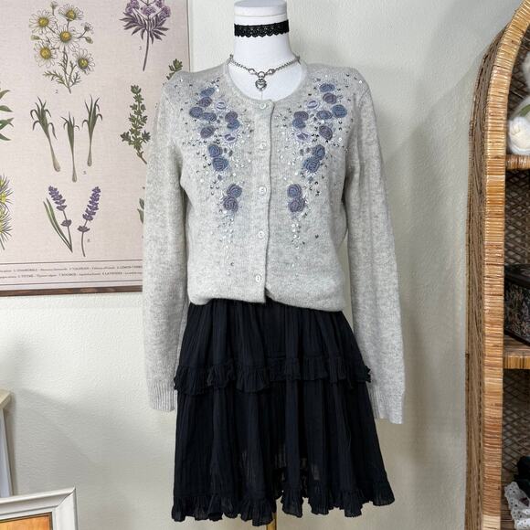 Vintage 90s Y2k Floral Embroidered Cardigan Sweater Coquette Dolly Grandma M - Picture 1 of 11